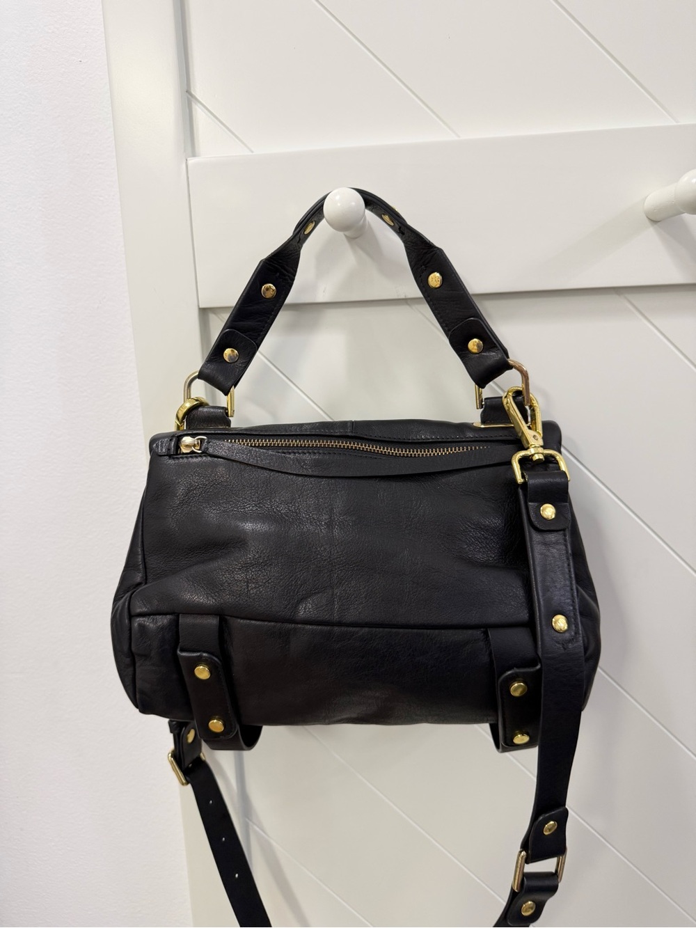 Golden Lane London Black Leather Soave Duo Convertible Shoulder Bag - Picture 2 of 13